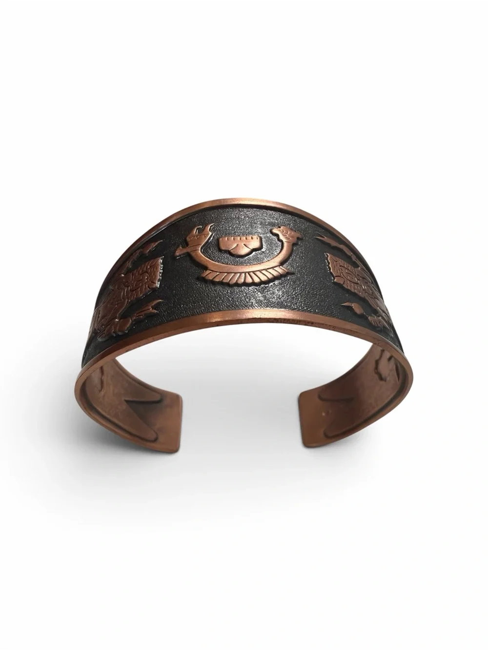 Stamped Genuine Copper and Black Men's Etched Cuff Bracelet